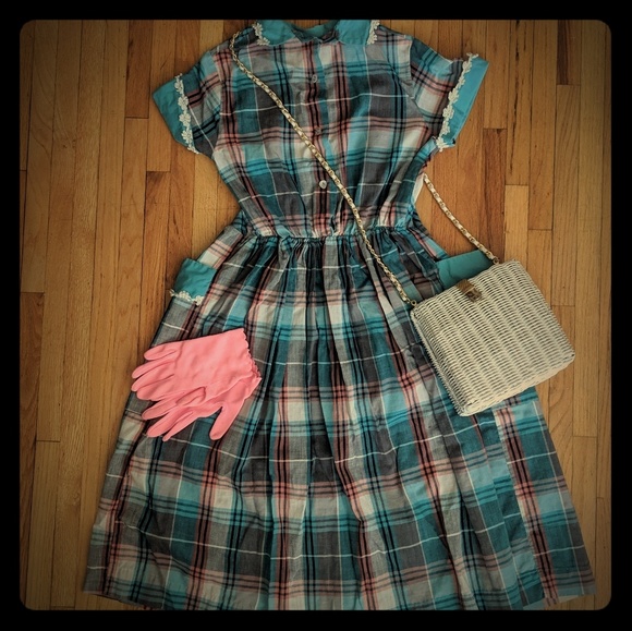 Vintage Dresses & Skirts - Adorable homemade vintage plaid day dress